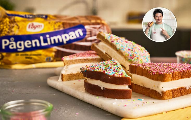 Barnsligt god glassmacka med färskost och strössel